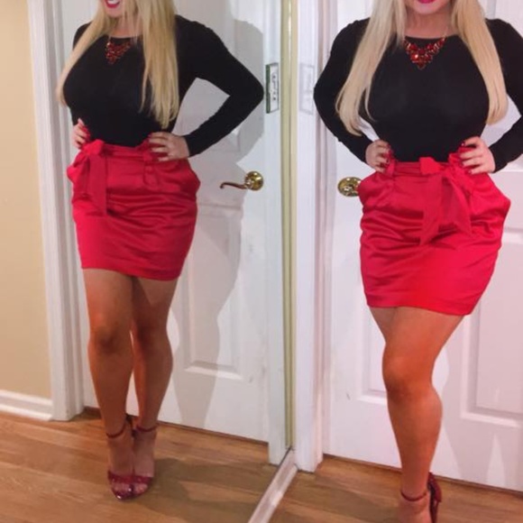 Satin Red Skirt - Picture 3 of 6